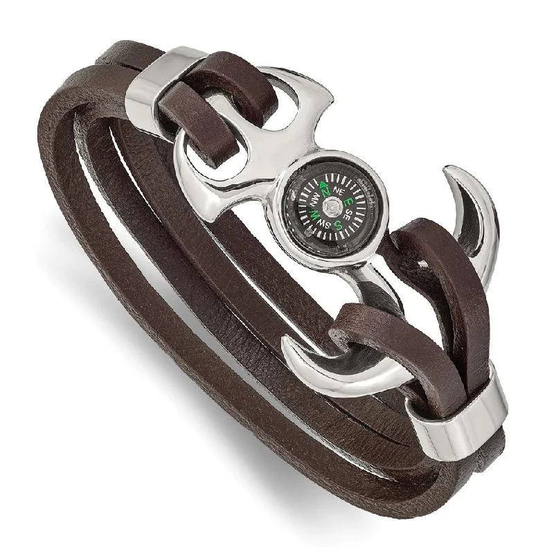 Shop Handcrafted Jewelry At Special Promotional Rates Stainless Steel Brown Leather Functional Compass Bracelet, 8.5 Inch Shop Handcrafted Jewelry At Special Promotional Rates Stainless Steel Brown Leather Functional Compass Bracelet, 8.5 Inch
