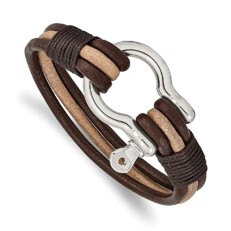 Handcrafted Jewelry Sale – Unique Designs At Low Prices Stainless Steel & Brown Leather Shackle Multi Strand Bracelet, 8.25 In Handcrafted Jewelry Sale – Unique Designs At Low Prices Stainless Steel & Brown Leather Shackle Multi Strand Bracelet, 8.25 In