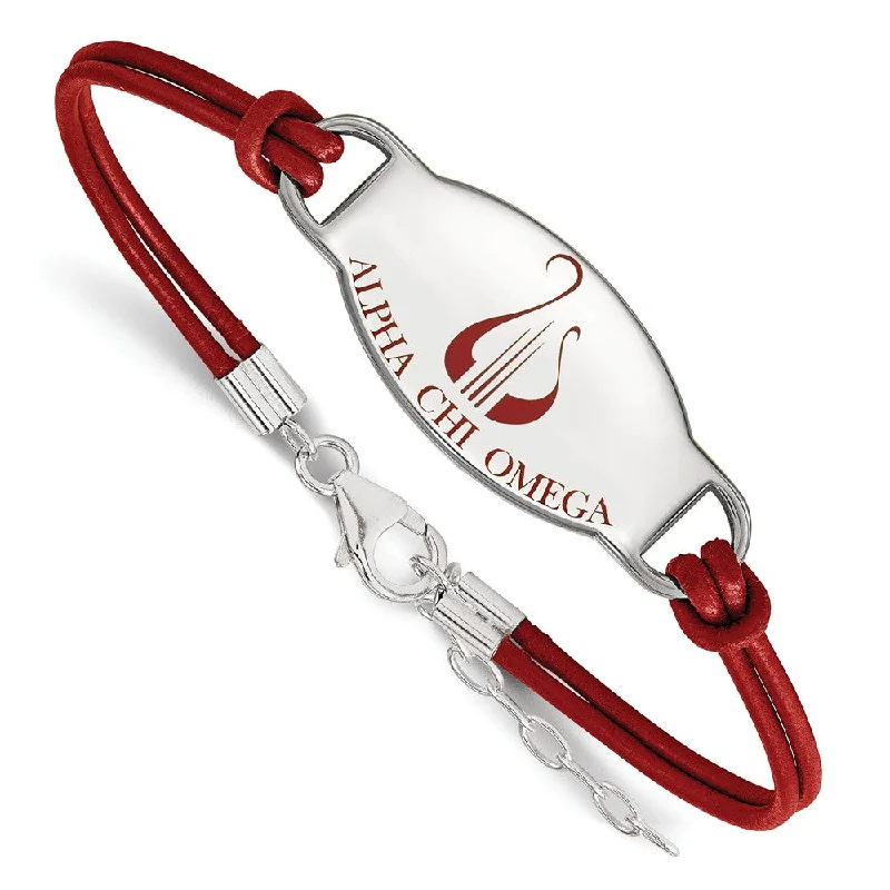 Your Perfect Accessory At The Perfect Price Sterling Silver Alpha Chi Omega Enamel Red Leather Bracelet - 7 in.