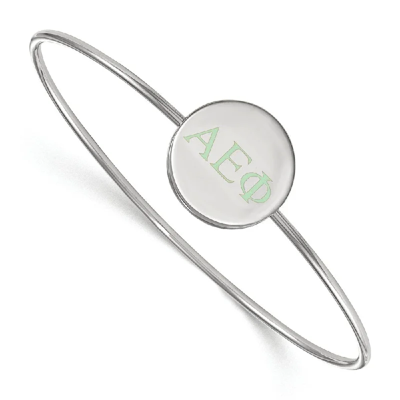 Discounted Jewelry For A Glamorous Look Sterling Silver Alpha Epsilon Phi Enamel Green Greek Bangle - 7 in. Discounted Jewelry For A Glamorous Look Sterling Silver Alpha Epsilon Phi Enamel Green Greek Bangle - 7 in.