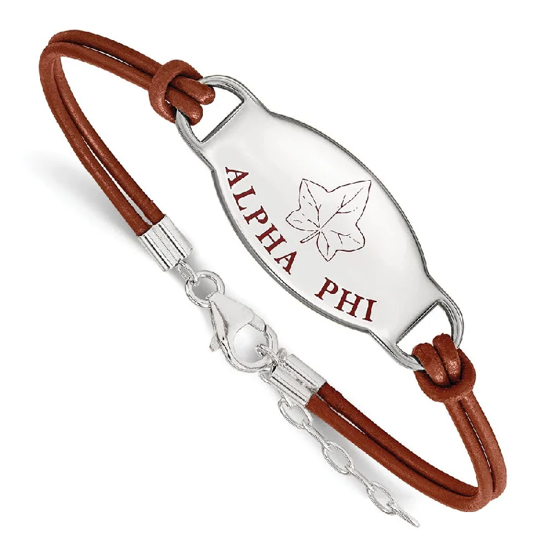 Best Jewelry Sale Prices – Limited-Time Offer Sterling Silver Alpha Phi Enamel Brown Leather Bracelet - 7 in.