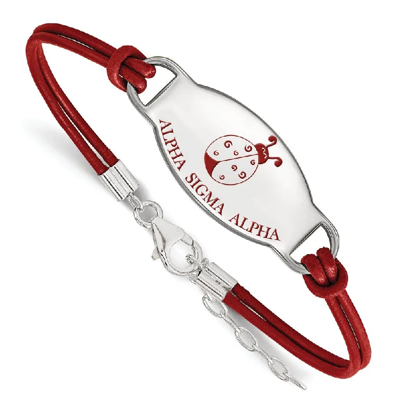 Don't Miss Out – Shop Elegant Jewelry For Less Sterling Silver Alpha Sigma Alpha Enamel Red Leather Bracelet - 7 in.