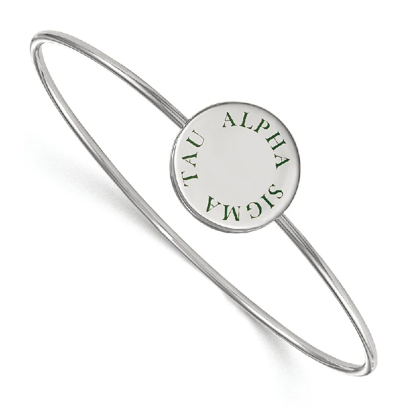 Don't Miss Out On Jaw-Dropping Jewelry Discounts Sterling Silver Alpha Sigma Tau Green Enamel Bangle - 6 in.