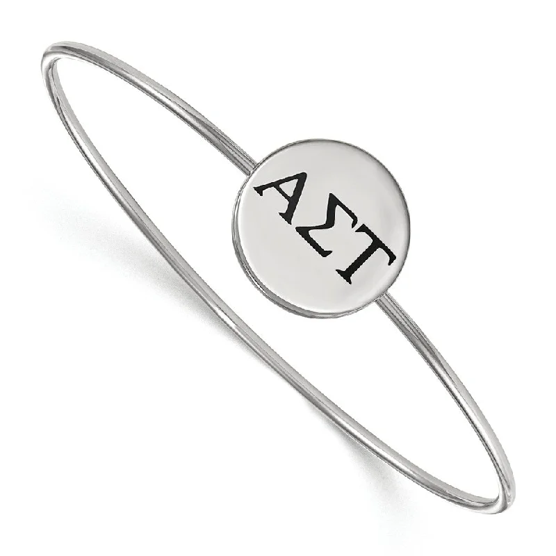 Handmade Pearl Jewelry For Timeless Elegance Sterling Silver Alpha Sigma Tau Enamel Greek Letters Bangle - 7 in.