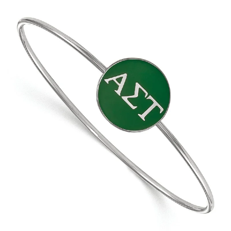 Stunning Jewelry At Even More Stunning Prices Sterling Silver Alpha Sigma Tau Green Enamel Greek Bangle - 8 in.