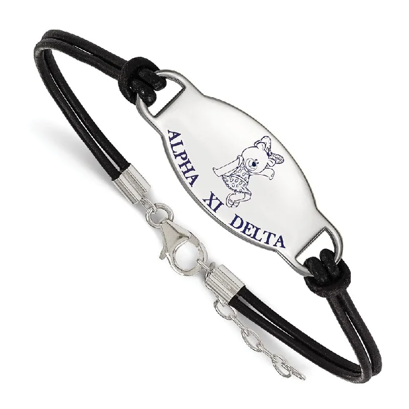 Shop Dazzling Rings, Earrings, And More At Special Discounts Sterling Silver Alpha Xi Delta Enamel Black Leather Bracelet - 7 in.