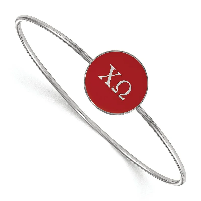 Clearance Sale On High-End Jewelry Collections Sterling Silver Chi Omega Red Enamel Greek Bangle - 7 in.