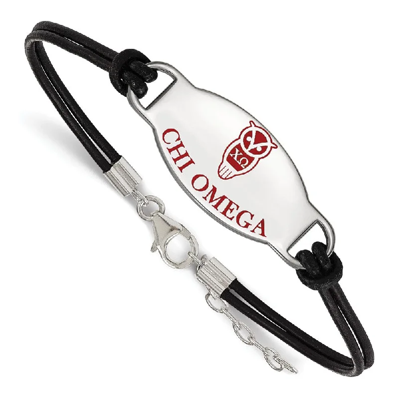 Everyday Jewelry Essentials Now On Sale Sterling Silver Chi Omega Enamel Black Leather Bracelet - 7 in.