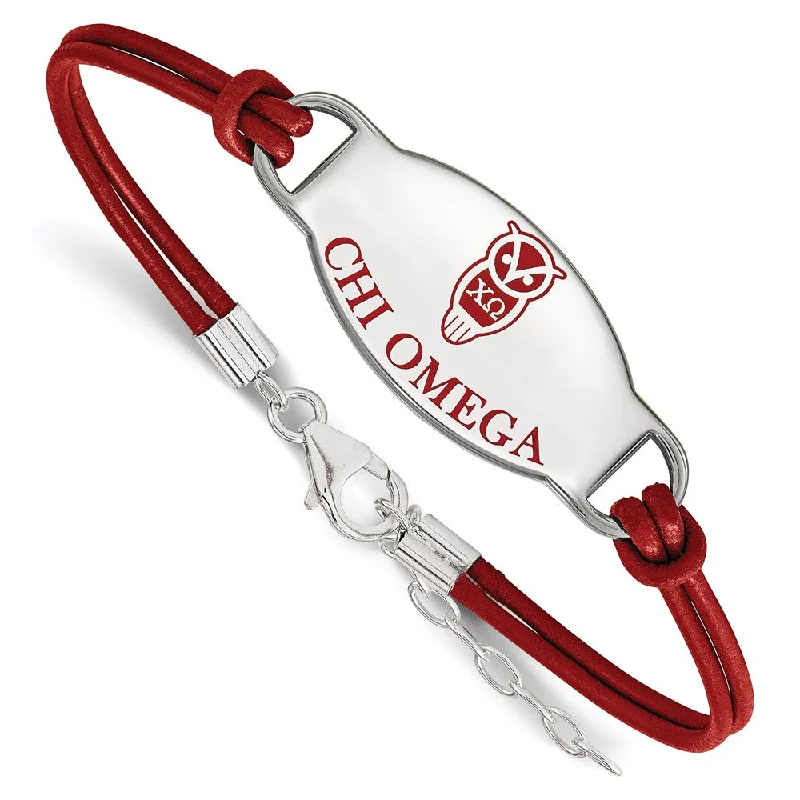 Handmade Pearl Jewelry For Timeless Elegance Sterling Silver Chi Omega Enamel Red Leather Bracelet - 7 in.