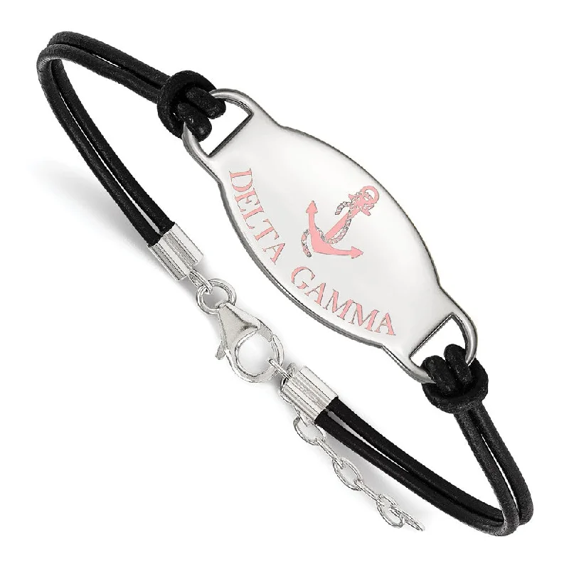 Versatile Layering Jewelry For Effortless Chic Sterling Silver Delta Gamma Enamel Blk Leather Bracelet - 7 in.