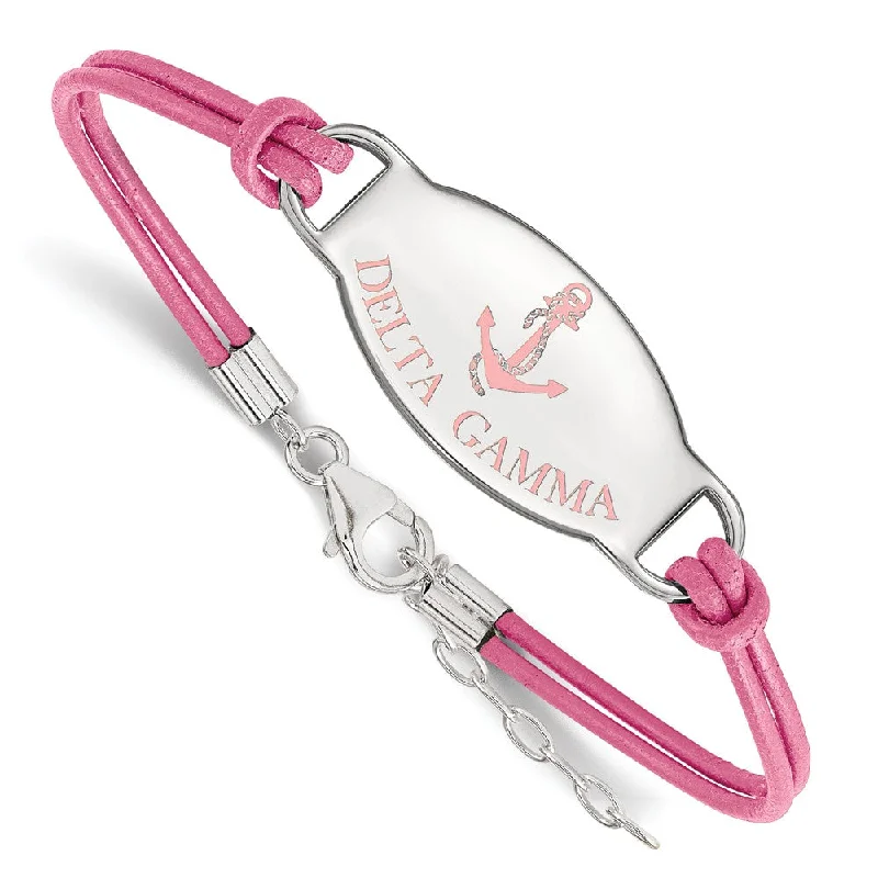 Delicate Crystal Jewelry For Sophisticated Charm Sterling Silver Delta Gamma Enamel Pink Leather Bracelet - 7 in.