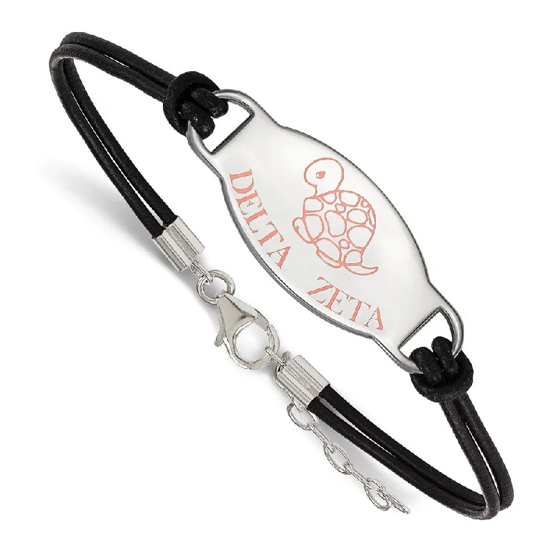 Exclusive Gemstone Jewelry Markdowns – Shop Now Sterling Silver Delta Zeta Enamel Black Leather Bracelet - 7 in.