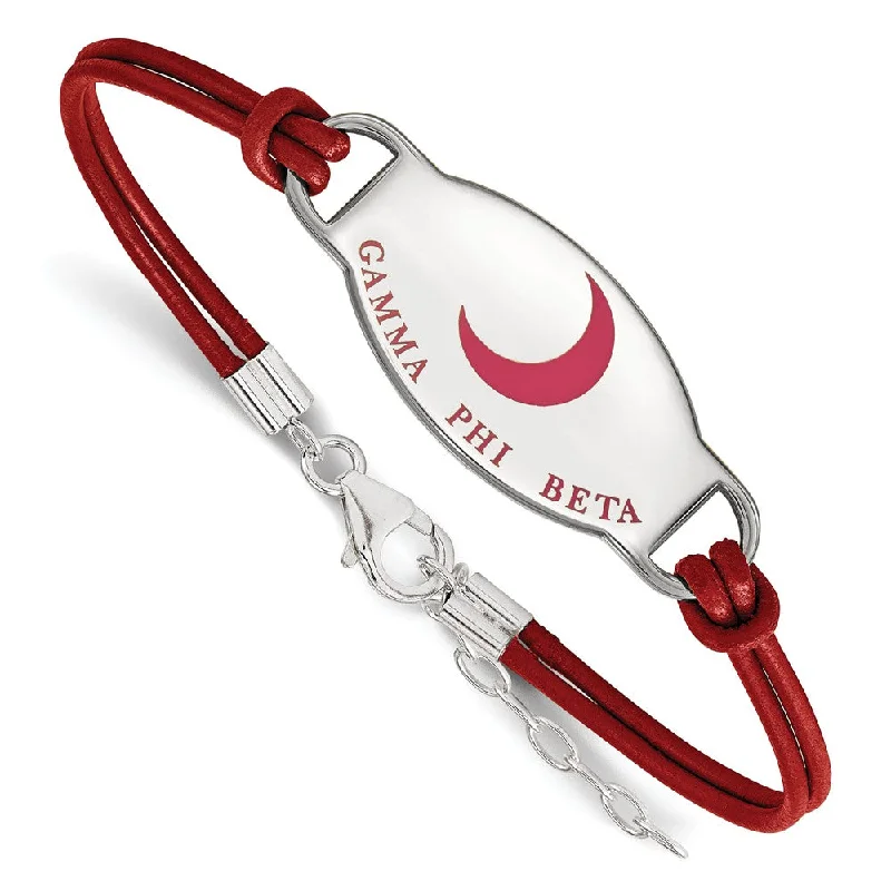 Personalized Engraved Jewelry For Meaningful Gifts Sterling Silver Gamma Phi Beta Enamel Red Leather Bracelet - 7 in.