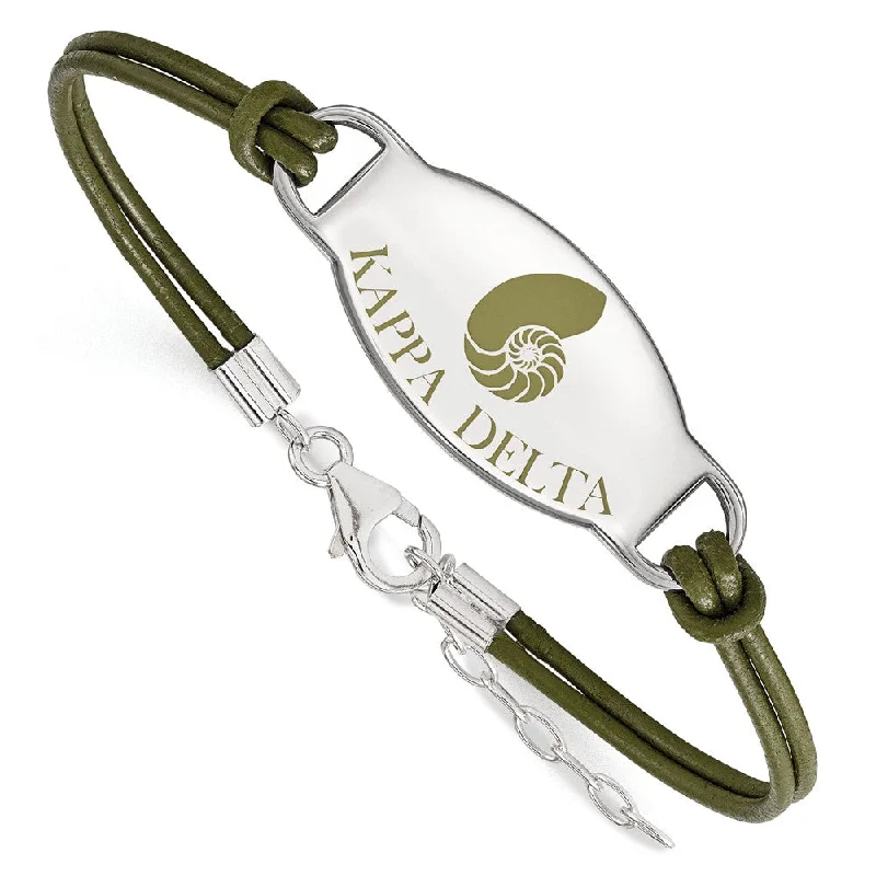 Jewelry Clearance – Final Chance To Save Big Sterling Silver Kappa Delta Enamel Olive Leather Bracelet - 7 in.