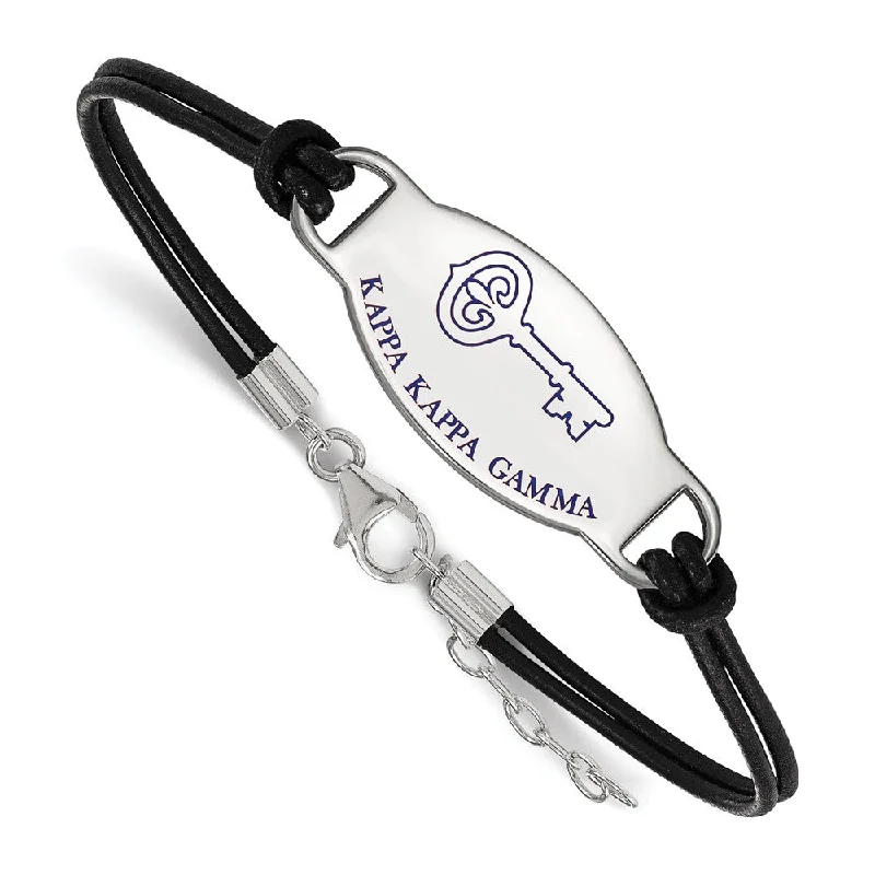 Flash Deals On Fine Jewelry – Shop Before It's Gone Sterling Silver Kappa Kappa Gamma Enamel Black Leather Bracelet - 7 in