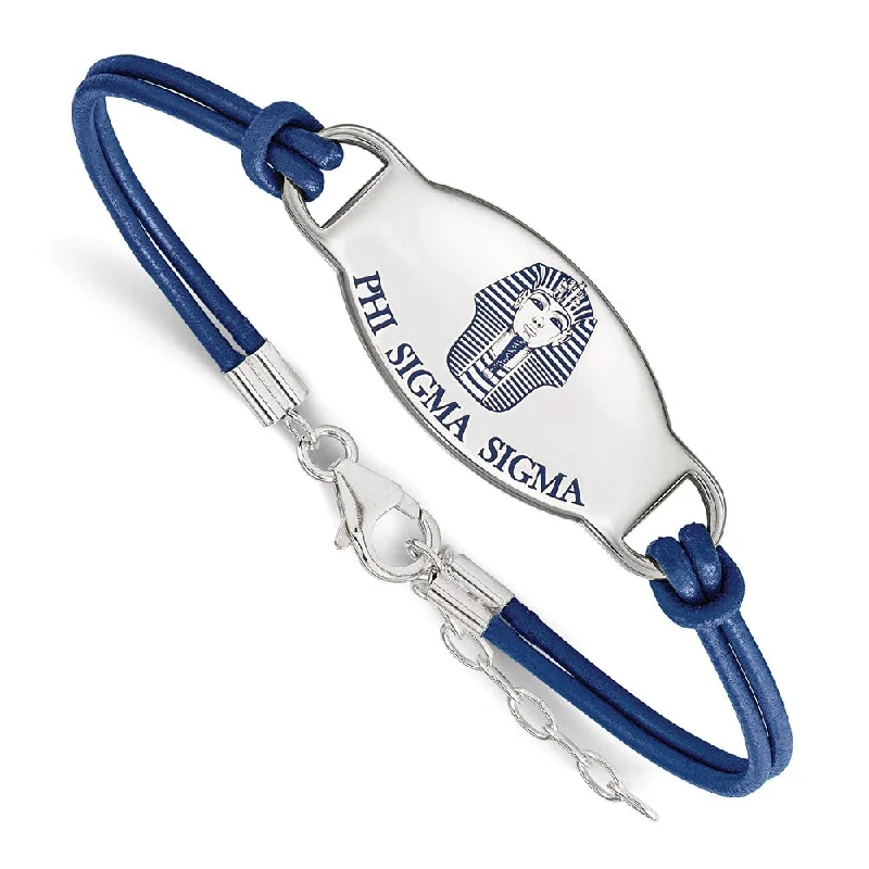 Exclusive Jewelry Discounts – Shop Now For Savings Sterling Silver Phi Sigma Sigma Enamel Blue Leather Bracelet - 7 in.