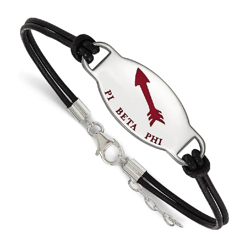 Jewelry Deals That Outshine The Rest Sterling Silver Pi Beta Phi Enamel Black Leather Bracelet - 7 in.