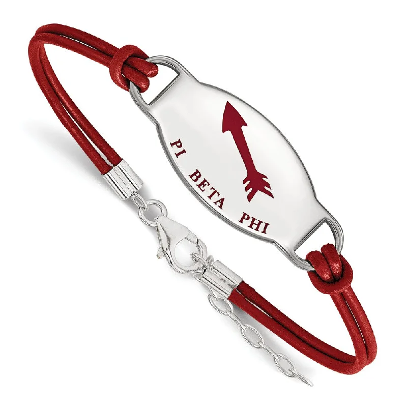 Shop Handcrafted Jewelry At Special Promotional Rates Sterling Silver Pi Beta Phi Enamel Red Leather Bracelet - 7 in.