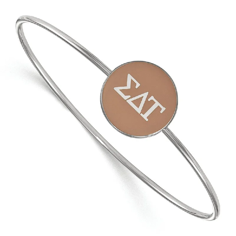 Affordable Luxury Jewelry For Every Occasion Sterling Silver Sigma Delta Tau Brown Enamel Greek Bangle - 7 in.