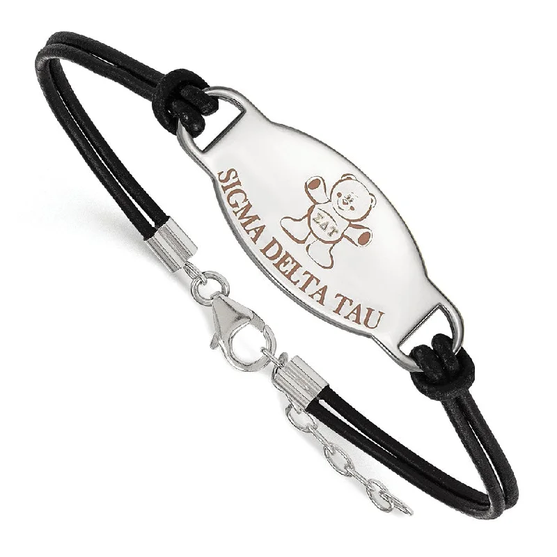 Seasonal Jewelry Sale – Upgrade Your Collection Sterling Silver Sigma Delta Tau Enamel Black Leather Bracelet - 7 in.