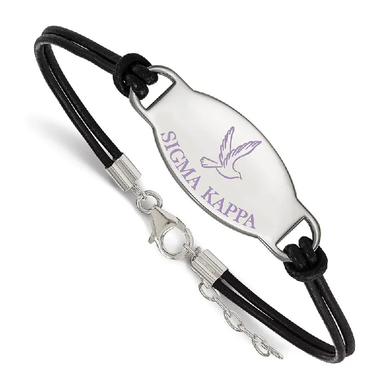 Flash Sale On Exquisite Jewelry – Don't Miss Out Sterling Silver Sigma Kappa Enamel Black Leather Bracelet - 7 in.