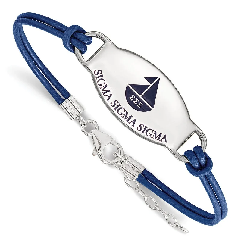 Holiday Jewelry Sale – Perfect Gifts At Great Prices Sterling Silver Sigma Sigma Sigma Enamel Blue Leather Bracelet - 7 in.