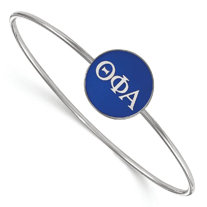 Affordable Glamour – Must-Have Jewelry At Special Rates Sterling Silver Theta Phi Alpha Blue Enamel Greek Bangle - 6 in.