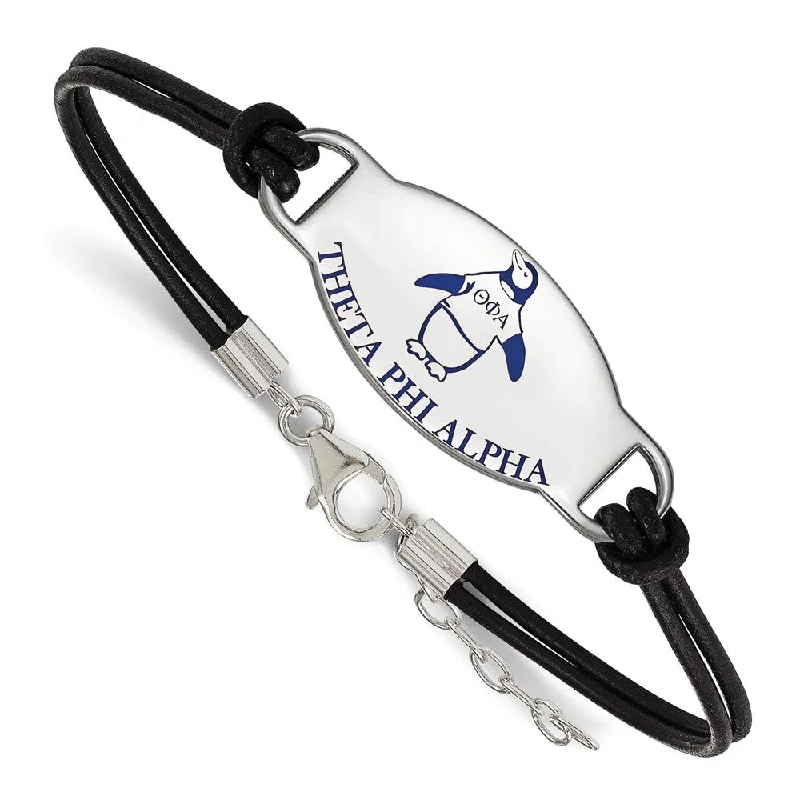 Unbeatable Offers On Luxury And Everyday Jewelry Sterling Silver Theta Phi Alpha Enamel Black Leather Bracelet - 7 in.