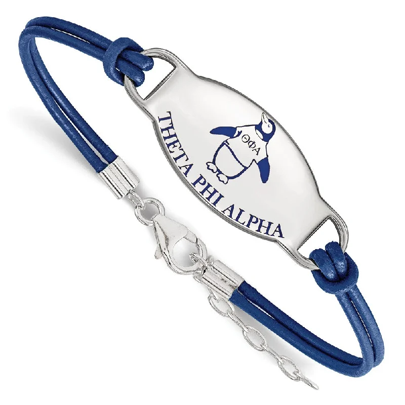 Personalized Jewelry At Special Discount Rates Sterling Silver Theta Phi Alpha Enamel Blue Leather Bracelet - 7 in.