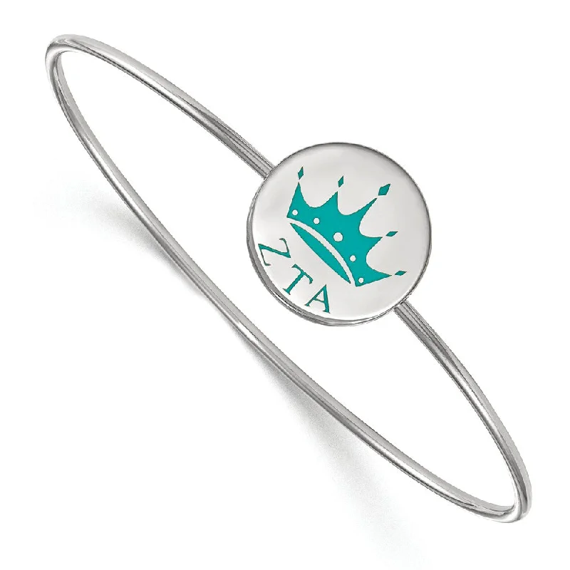 Trending Jewelry Now Available At Exclusive Prices Sterling Silver Zeta Tau Alpha Enamel Teal Crown Bangle - 6 in. Trending Jewelry Now Available At Exclusive Prices Sterling Silver Zeta Tau Alpha Enamel Teal Crown Bangle - 6 in.