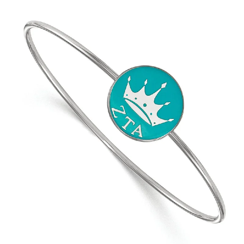 Upgrade Your Collection With Our Limited-Time Jewelry Sale Sterling Silver Zeta Tau Alpha Teal Enamel Crown Bangle - 7 in.