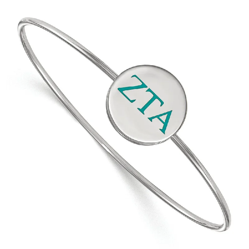 Grab Stylish Jewelry Before The Sale Ends Sterling Silver Zeta Tau Alpha Enamel Teal Greek Letter Bangle - 7 in.