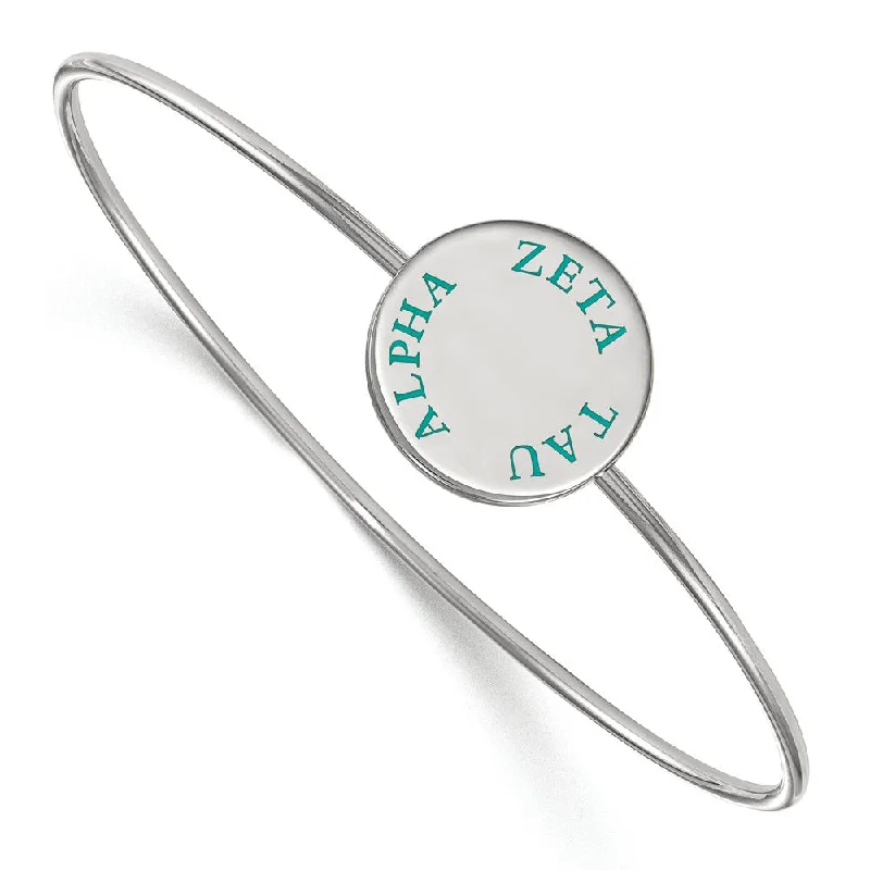 Chic, Trendy, And Affordable Jewelry Sale Sterling Silver Zeta Tau Alpha Enamel Teal Letters Bangle - 7 in.