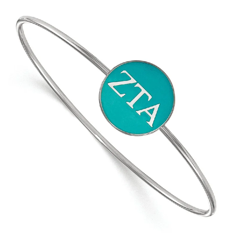 Elegant Designs, Unbeatable Discounts – Shop Jewelry Now Sterling Silver Zeta Tau Alpha Teal Enamel Greek Bangle - 7 in.