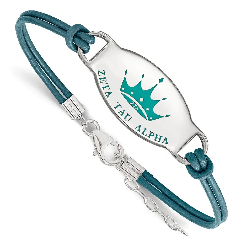 Seasonal Jewelry Clearance – Best Styles At The Lowest Prices Sterling Silver Zeta Tau Alpha Enamel Teal Leather Bracelet - 7 in.