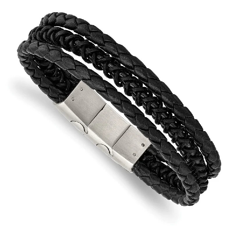 Gorgeous Jewelry, Limited-Time Savings Two Tone Stainless Steel Black Leather Adj. Strand Bracelet, 7.5-8 In Gorgeous Jewelry, Limited-Time Savings Two Tone Stainless Steel Black Leather Adj. Strand Bracelet, 7.5-8 In