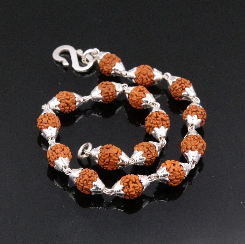 Shine Bright With Our Special Jewelry Promotions Vintage 925 sterling silver natural rudraksha beads bracelet fabulous wrist jewelry for unisex from india sbr16