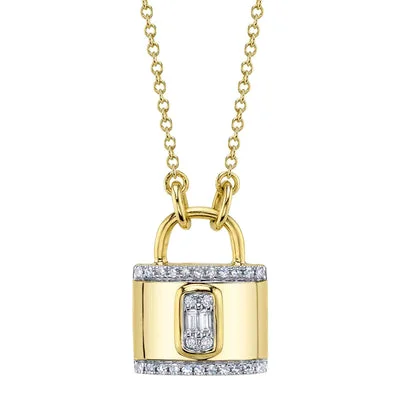 Personalized Engraved Jewelry For Meaningful Gifts 0.12CT DIAMOND LOCK BAGUETTE NECKLACE Personalized Engraved Jewelry For Meaningful Gifts 0.12CT DIAMOND LOCK BAGUETTE NECKLACE
