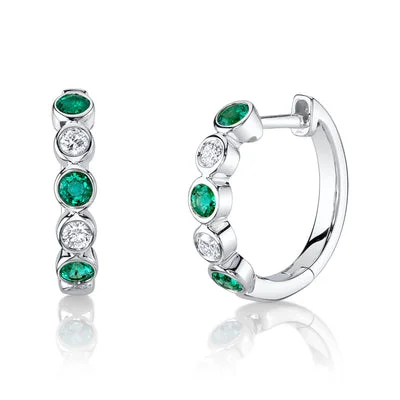 Waterproof Stainless Steel Jewelry For Lasting Beauty 0.16CT DIAMOND & 0.33CT EMERALD BEZEL HUGGIE EARRING Waterproof Stainless Steel Jewelry For Lasting Beauty 0.16CT DIAMOND & 0.33CT EMERALD BEZEL HUGGIE EARRING