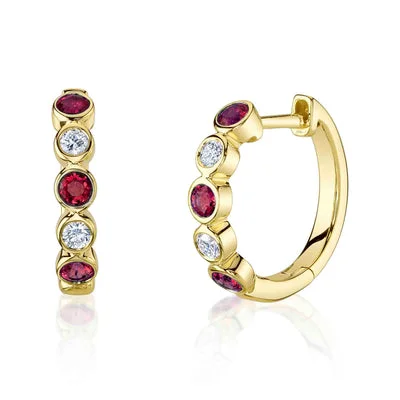 Eco-Friendly Sustainable Jewelry For Conscious Buyers 0.16CT DIAMOND & 0.48CT RUBY BEZEL HUGGIE EARRING