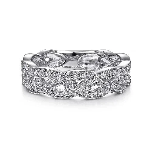 Get Ready To Sparkle – Special Jewelry Discounts 14K White Gold Braided Diamond Stackable Ring Get Ready To Sparkle – Special Jewelry Discounts 14K White Gold Braided Diamond Stackable Ring