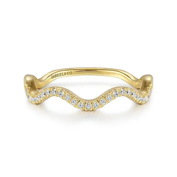 Premium Jewelry Now Available At Special Discounts 14K Yellow Gold Diamond Wave Stackable Ladies Ring