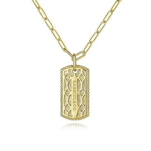 Shop Dazzling Jewelry At The Best Prices 14K Yellow Gold Dog Tag Pendant Hollow Chain Necklace Shop Dazzling Jewelry At The Best Prices 14K Yellow Gold Dog Tag Pendant Hollow Chain Necklace