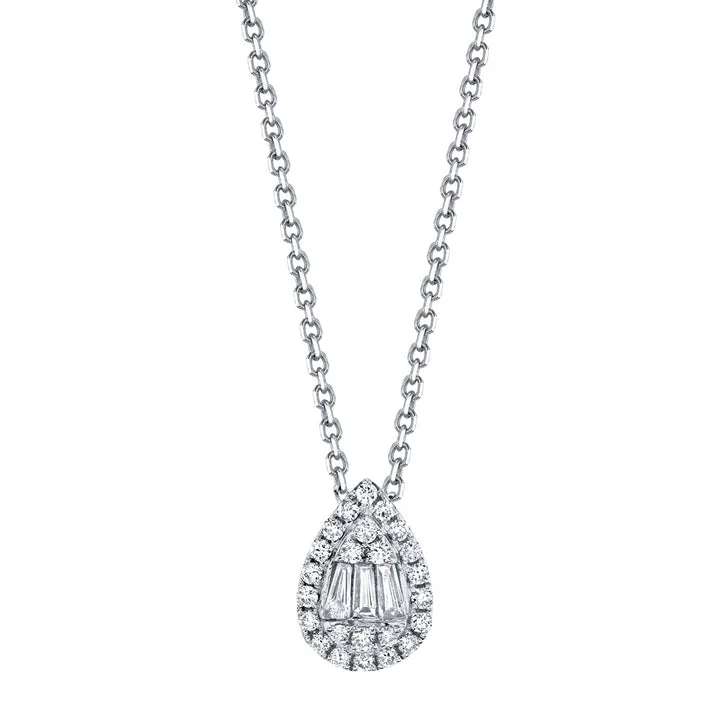 Delicate Crystal Jewelry For Sophisticated Charm 14KWG 0.32CTW DIA BAGUETTE PEAR SHAPE NECKLACE Delicate Crystal Jewelry For Sophisticated Charm 14KWG 0.32CTW DIA BAGUETTE PEAR SHAPE NECKLACE