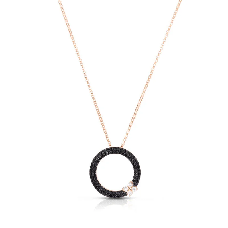 Limited-Time Offer On Elegant Jewelry Pieces 18K Rose Gold Love In Verona Black Diamond Circle Pendant Necklace