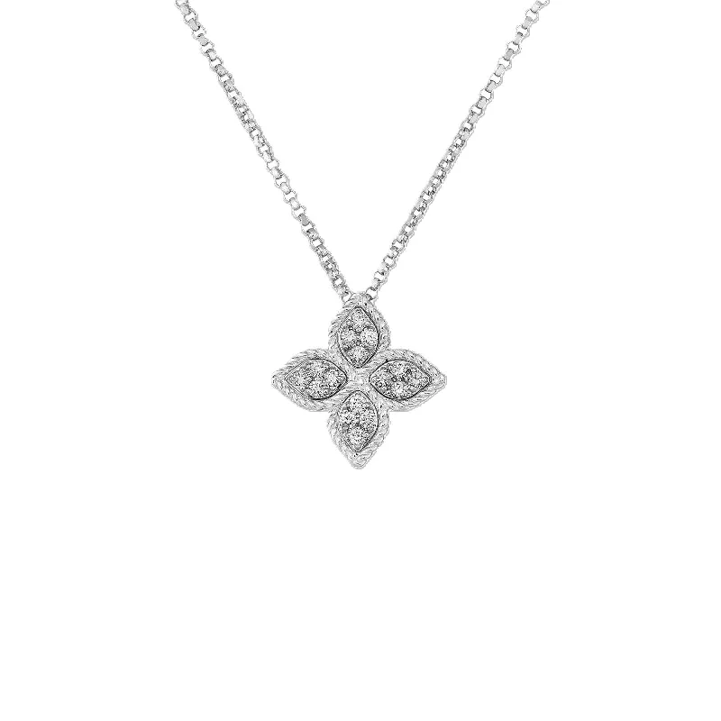 Bestselling Jewelry At Special Promotional Rates 18K WHITE GOLD PRINCESS FLOWER MEDIUM DIAMOND NECKLACE