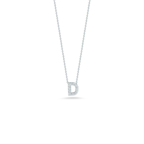 Big Discounts On Elegant Jewelry Collections 18K WHITE GOLD TINY TREASURES DIAMOND LOVE LETTER “D” NECKLACE