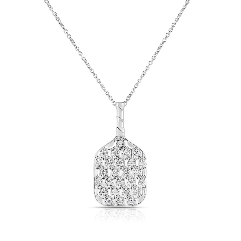 Timeless Jewelry At Special Discount Rates 18K White Gold Tiny Treasures Diamond Pickleball Paddle Necklace