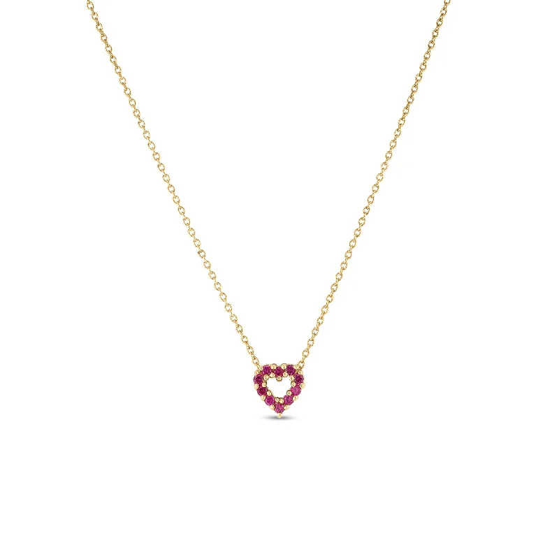 Classic And Modern Jewelry Styles On Sale 18k Yellow Gold 0.10cttw Diamond and 0.10cttw Ruby Reversible Small Heart Necklace 18"