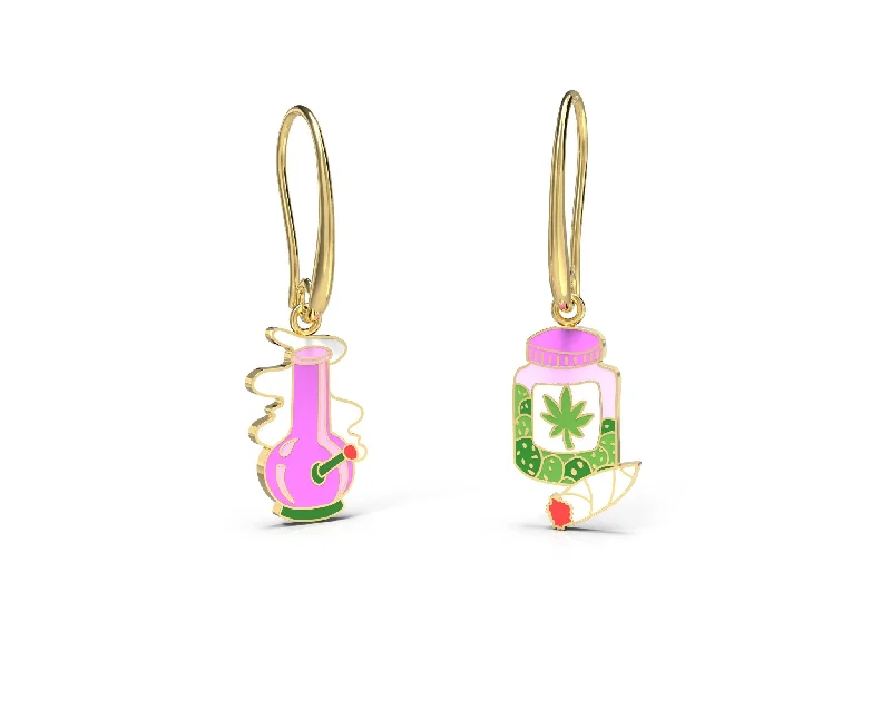 Elegant Jewelry Pieces At Unbelievable Prices Bong and Weed Jar Drop Earrings